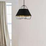 1 Light Black Pendant with Black on Gold Hardback Shade