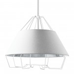 4 Light White Pendant with White on Silver Hardback Shade