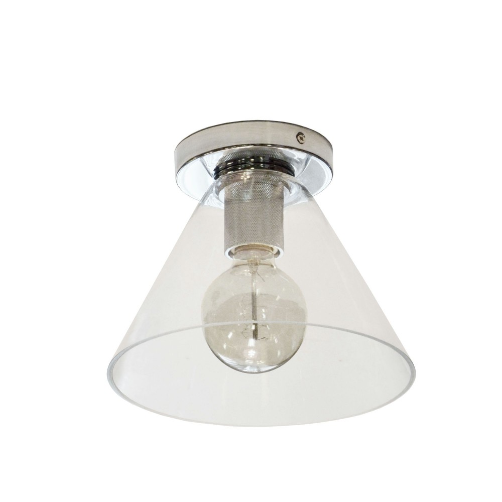 1 Light Incandescent Flush Mount, Polished Chrome with Clear Glass