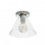 1 Light Incandescent Flush Mount, Satin Chrome with Clear Glass