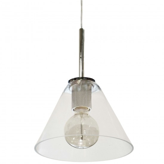 1 Light Incandescent Pendant, Polished Chrome with Clear Glass