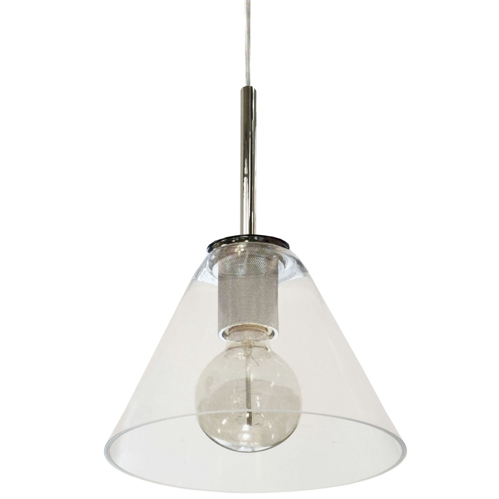 1 Light Incandescent Pendant, Polished Chrome with Clear Glass