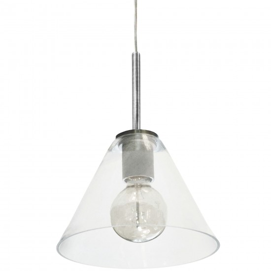 1 Light Incandescent Pendant, Satin Chrome with Clear Glass