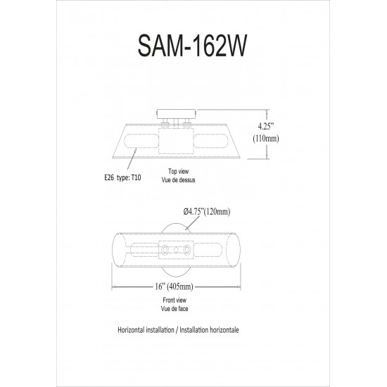 Samantha 2 Light Matte Black Vanity w/ Clear Fluted Glass , SAM-162W-MB