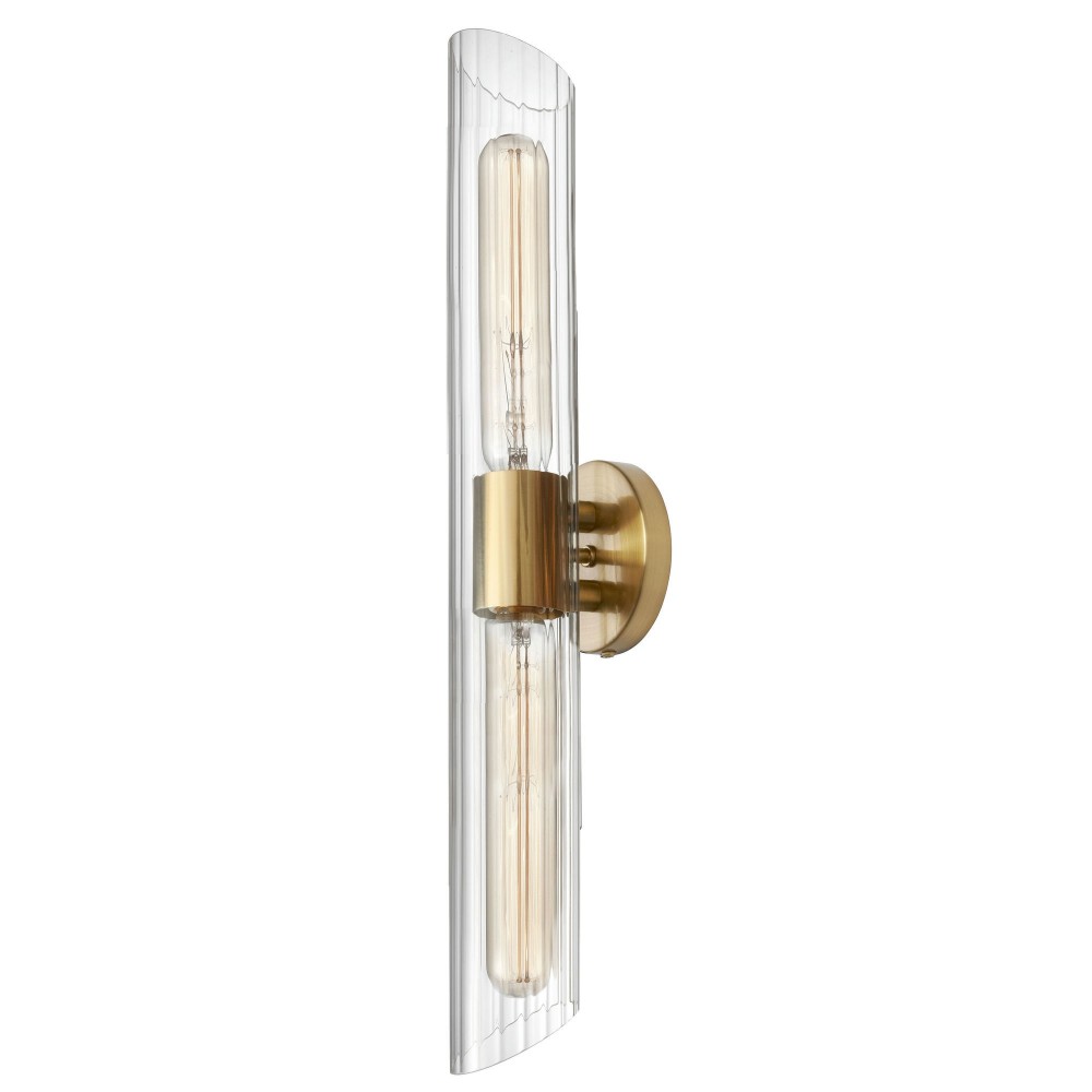 Samantha 2 Light Aged Brass Vanity w/ Clear Fluted Glass , SAM-252W-AGB