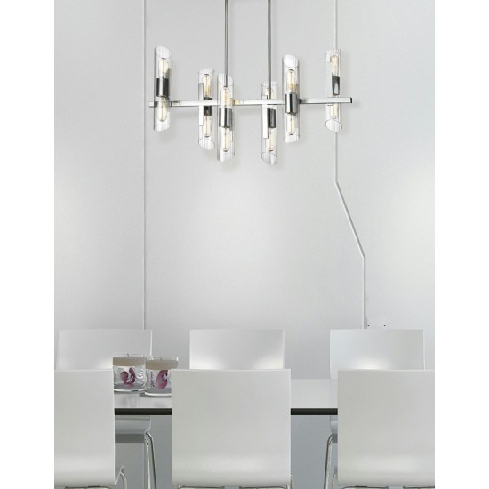 12 Light Horizontal Polished Chrome Chandelier w/ Clear Fluted Glass