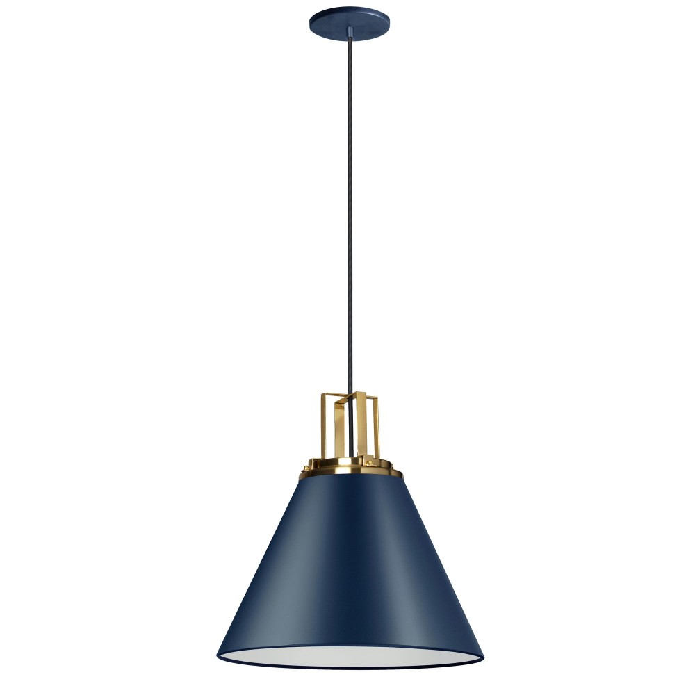 1 Light Incandescent Pendant, Cobalt Blue w/ Aged Brass Accent