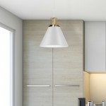 1 Light Incandescent Pendant, Matte White w/ Aged Brass Accent