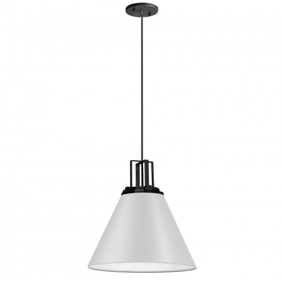 1 Light Incandescent Pendant, Matte White with Matte Black Accent