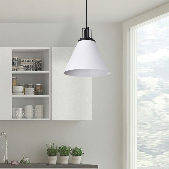 1 Light Incandescent Pendant, Matte White with Matte Black Accent