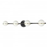 4 Light Halogen Vanity, Matte Black / Aged Brass with White Opal Glass