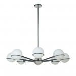 8 Light Halogen Chandelier, Matte Black / Polished Chrome with White Opal Glass