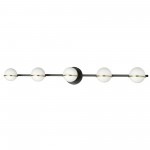 5 Light Halogen Vanity, Matte Black / Aged Brass with White Opal Glass