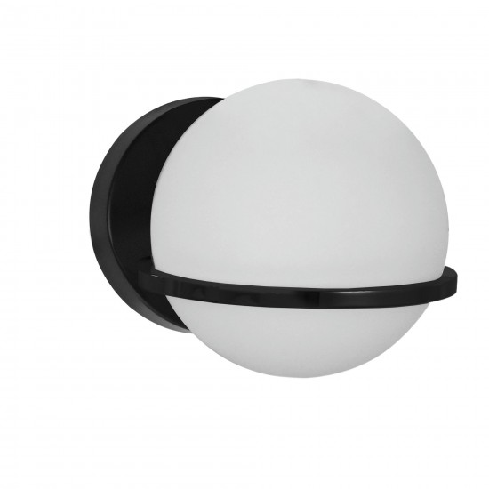 1 Light Halogen Wall Sconce, Matte Black with White Glass