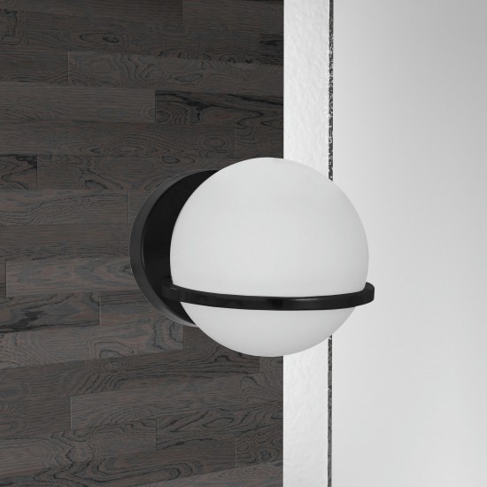 1 Light Halogen Wall Sconce, Matte Black with White Glass