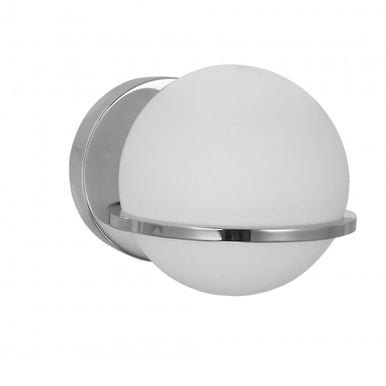 1 Light Halogen Wall Sconce, Polished Chrome with White Glass