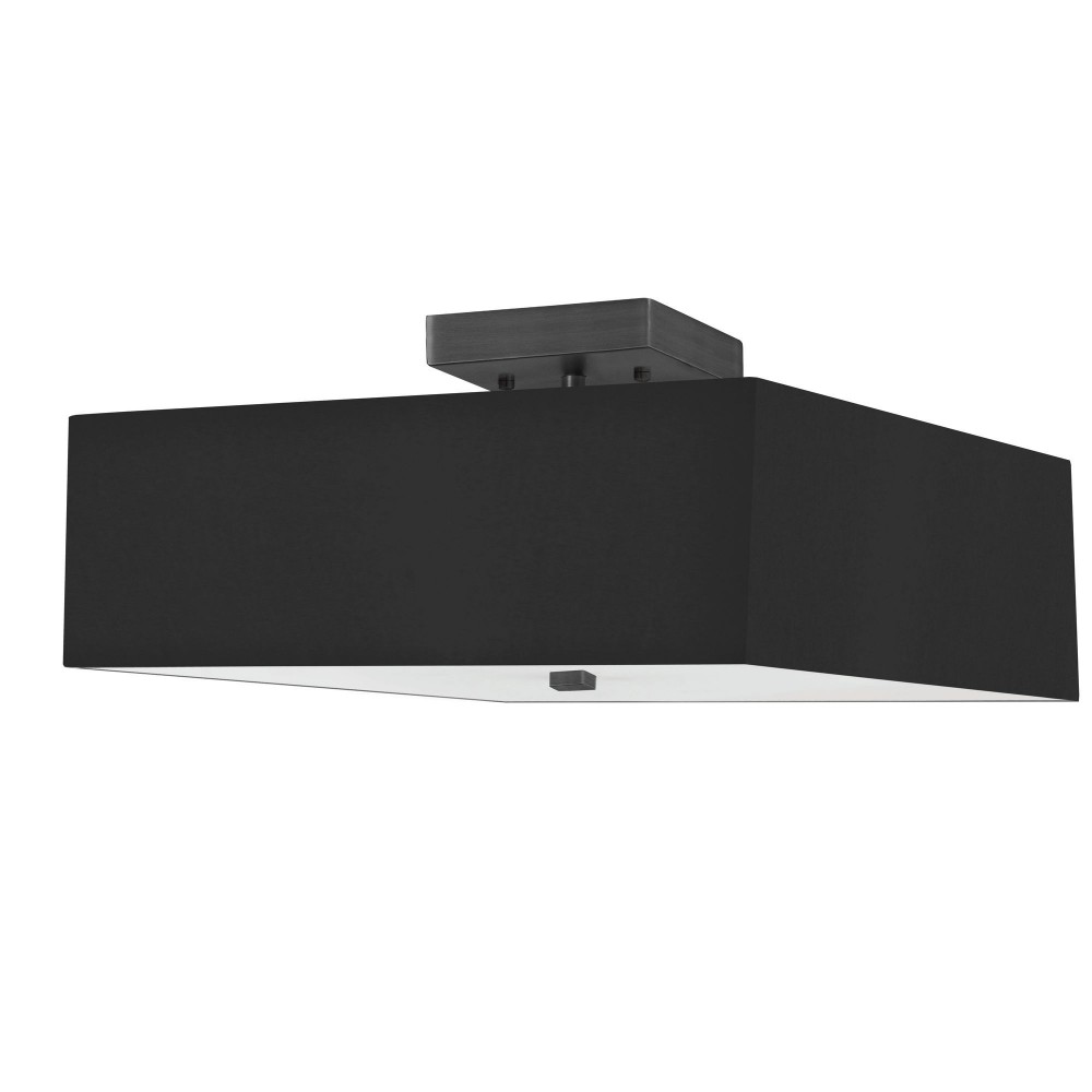 3 Light Incandescent Semi-Flush, Matte Black with Black Shade