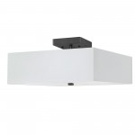 3 Light Incandescent Semi-Flush, Matte Black with White Shade