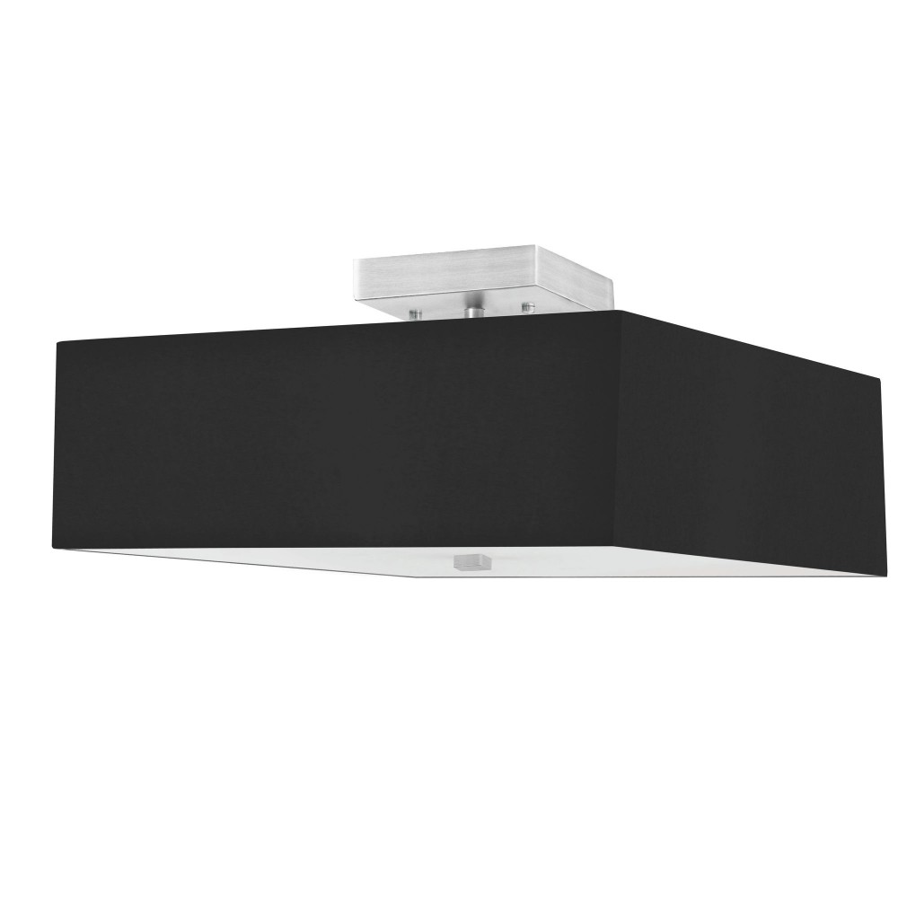 3 Light Incandescent Semi-Flush, Satin Chrome with Black Shade 3 Light Incandescent Semi-Flush, Satin Chrome with Black Shade