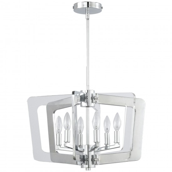 6 Light Chandelier, Polished Chrome Finish with Chrome and Clear Acrylic Arms