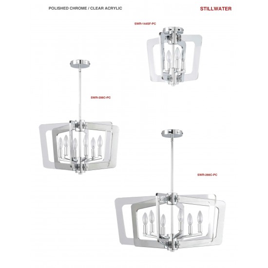 6 Light Chandelier, Polished Chrome Finish with Chrome and Clear Acrylic Arms