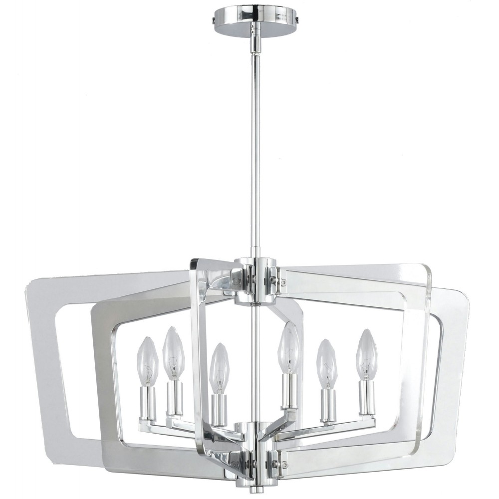 6 Light Chandelier, Polished Chrome Finish with Clear Acrylic Arms