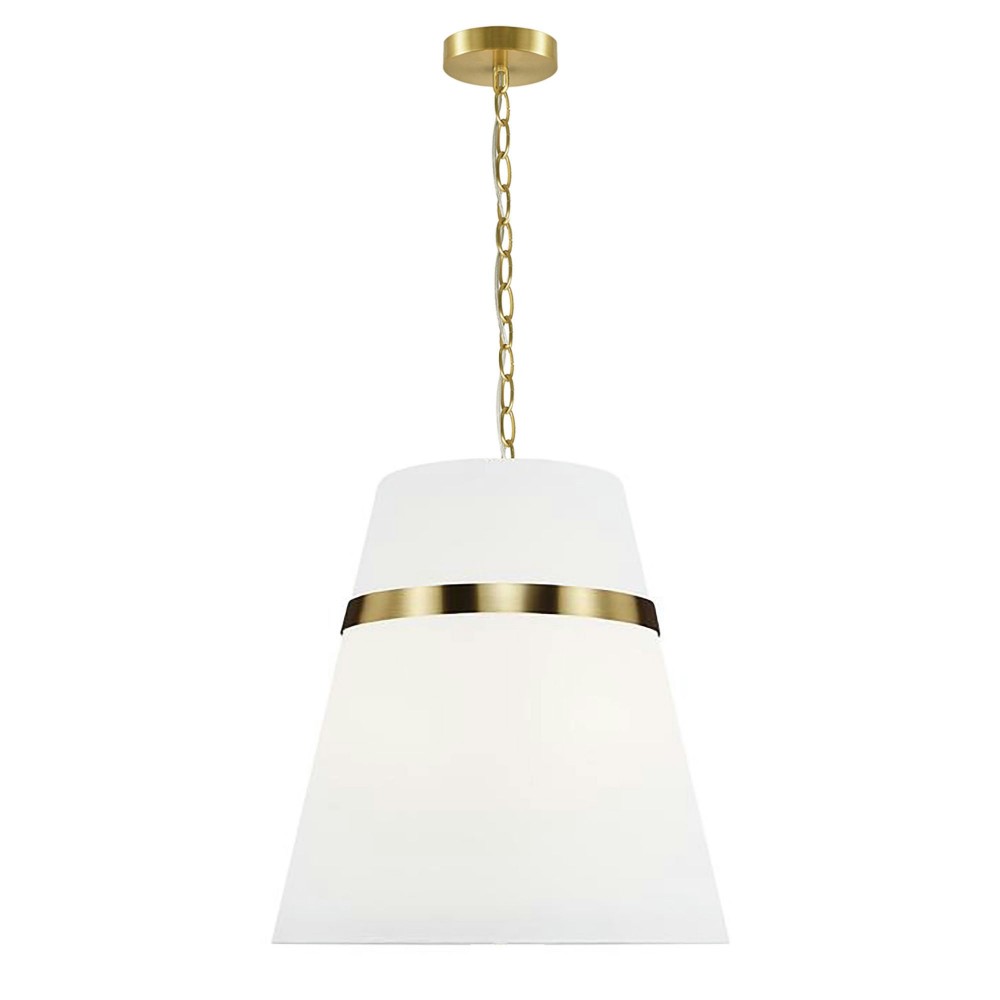 3 Light Incandescent Aged Brass Pendant w/ White Shade