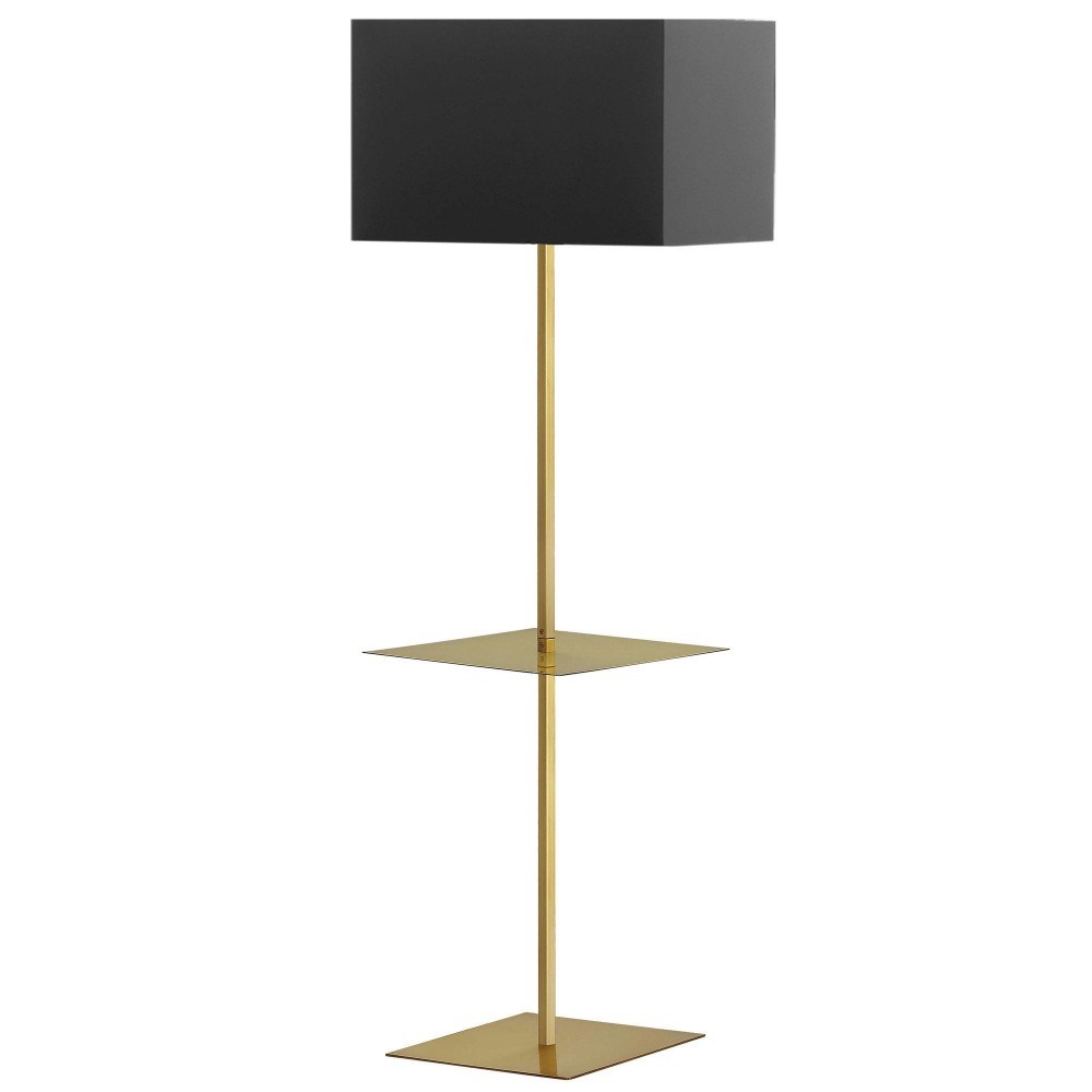 1 Light Incan Square Base with Square Shelf, Aged Brass with Black Shade