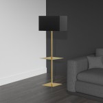 1 Light Incan Square Base with Square Shelf, Aged Brass with Black Shade