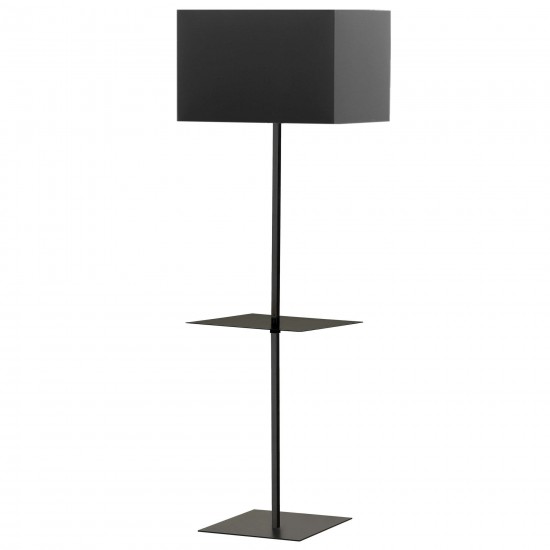 1 Light Incan Square Base with Square Shelf, Matte Black with Black Shade