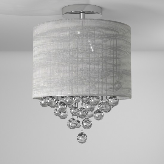 2 Light Incandescent Polished Chrome Crystal Flush Mount w/ Silver Organza Shade