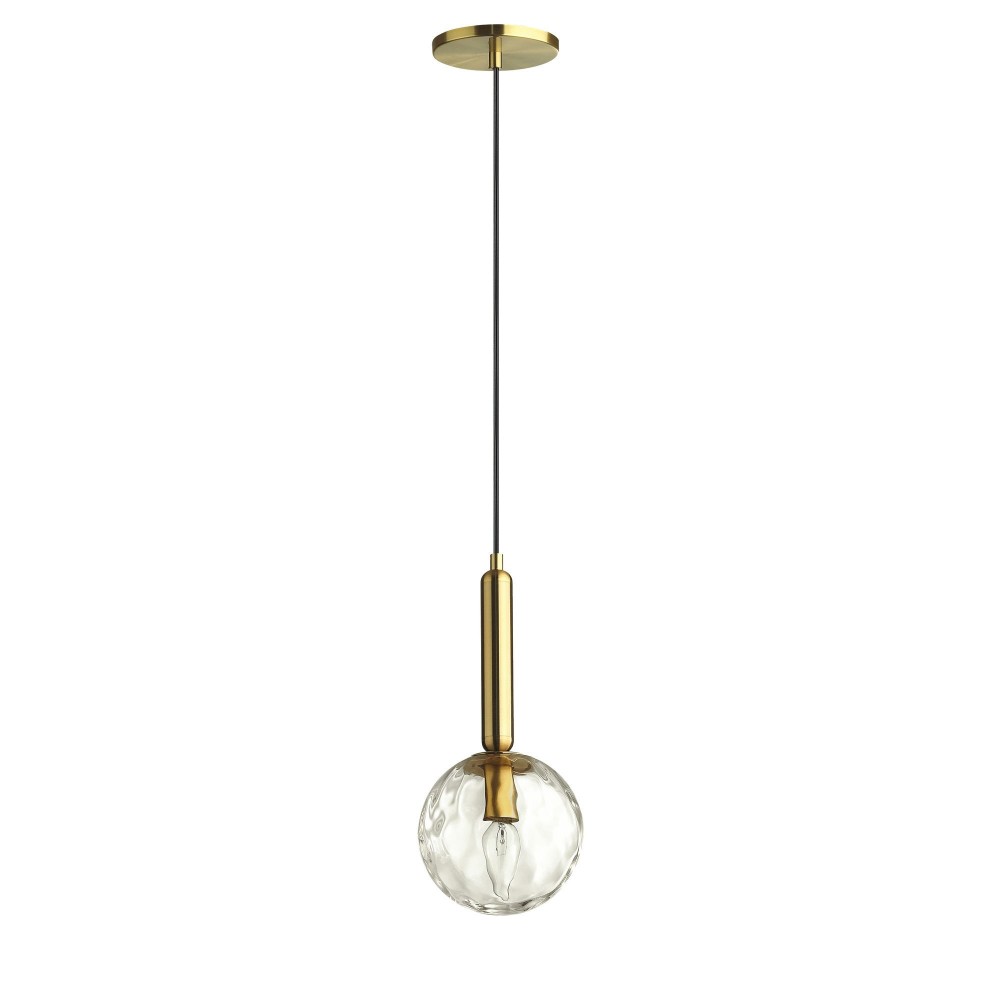 1 Light Incandescent Pendant, Aged Brass with Clear Hammered Glass 1 Light Incandescent Pendant, Aged Brass with Clear Hammered Glass