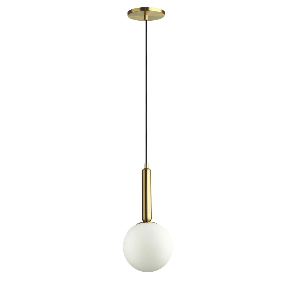 Incandescent Ball Pendant, Aged Brass with White Glass