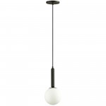 Tara Incandescent Pendant, Matte Black with White Glass