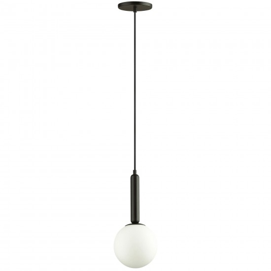 Tara Incandescent Pendant, Matte Black with White Glass