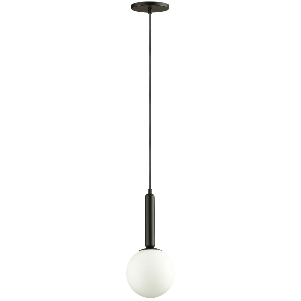 Tara Incandescent Pendant, Matte Black with White Glass