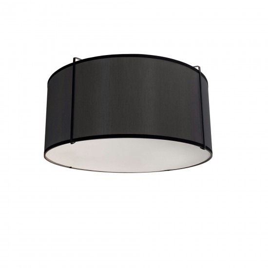 Trapezoid 2 Light Flush Mount Drum Black Shade w/ White Fabric Diffuser