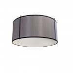 2 Light Flush Mount Drum Black/Grey Shade w/ White Fabric Diffuser