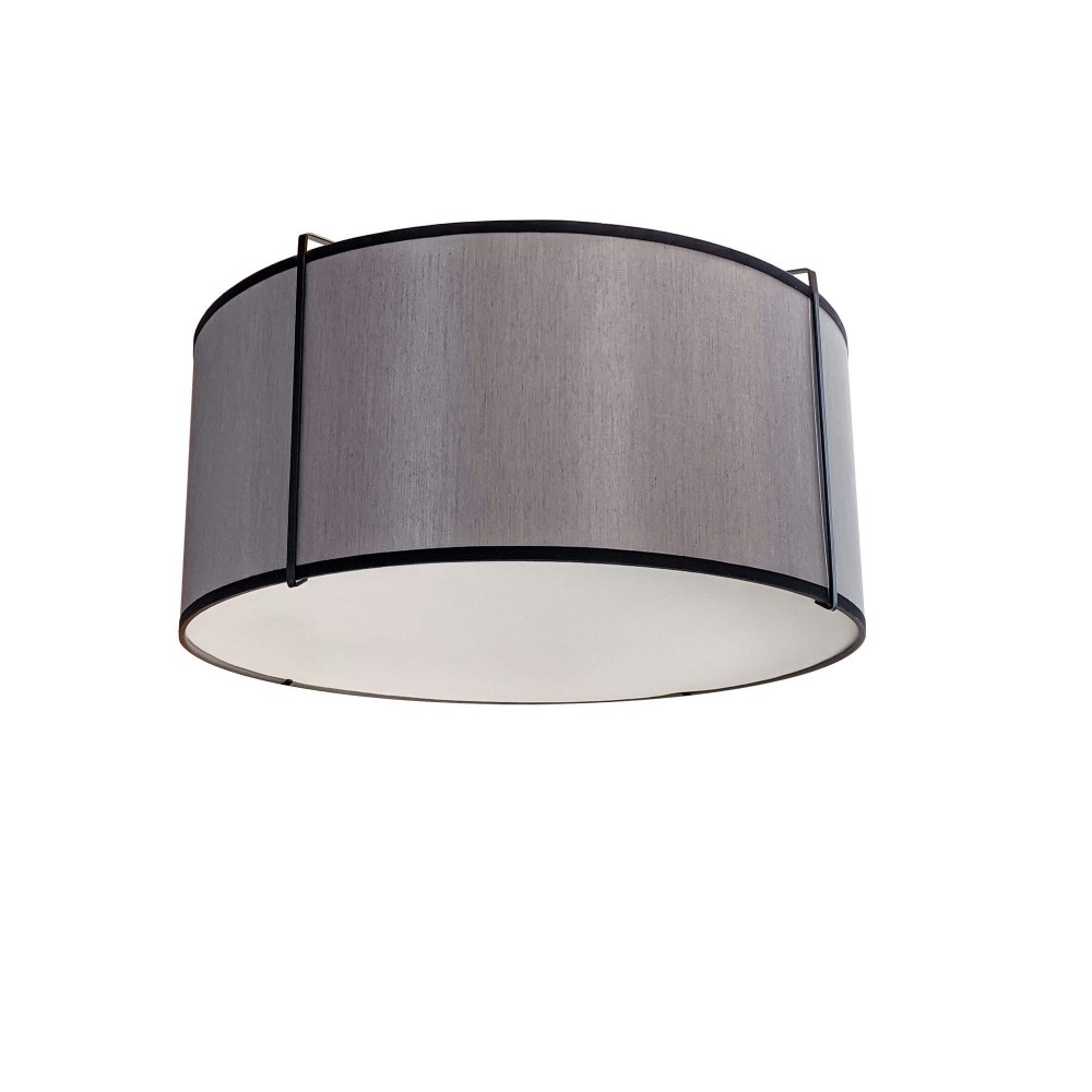 2 Light Flush Mount Drum Black/Grey Shade w/ White Fabric Diffuser