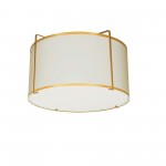 2 Light Flush Mount Drum Gold/Cream Shade w/ White Fabric Diffuser