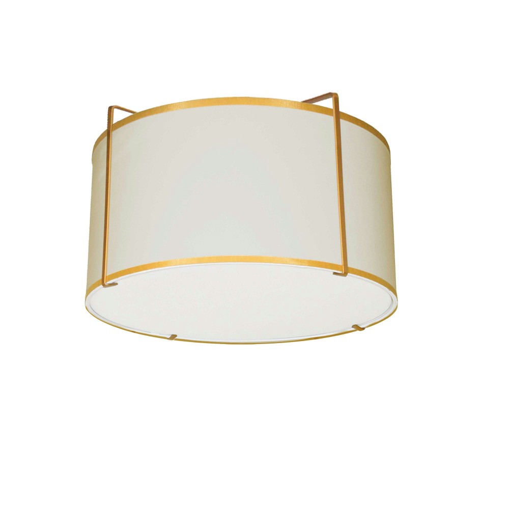 2 Light Flush Mount Drum Gold/Cream Shade w/ White Fabric Diffuser