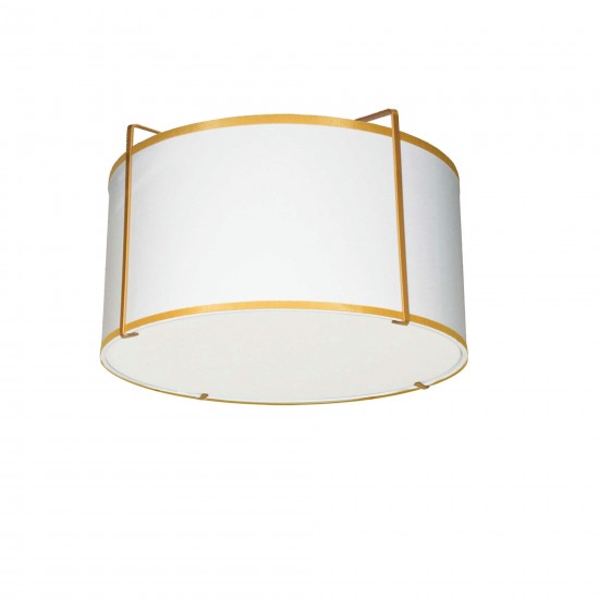 2 Light Flush Mount Drum Gold/White Shade w/ White Fabric Diffuser