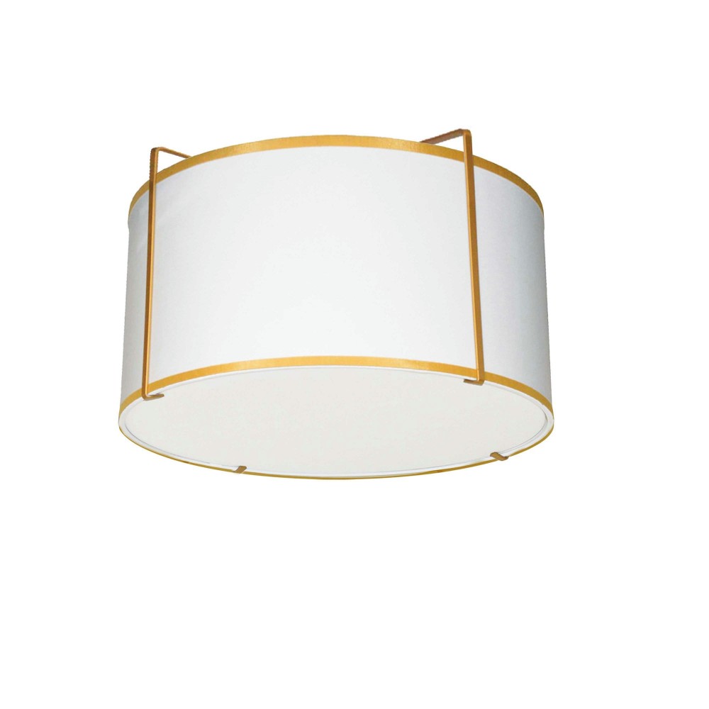 2 Light Flush Mount Drum Gold/White Shade w/ White Fabric Diffuser