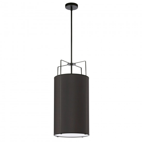 4 Light Pendant Black Drum Shade w/ White Fabric Diffuser