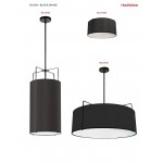 4 Light Pendant Black Drum Shade w/ White Fabric Diffuser