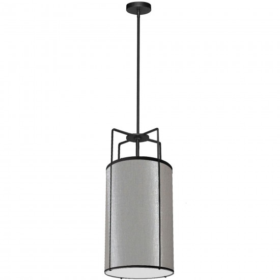 4 Light Pendant Black/Grey Drum Shade w/ White Fabric Diffuser