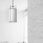 4 Light Pendant Black/White Drum Shade w/ White Fabric Diffuser