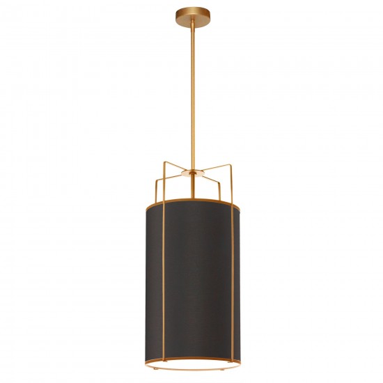 4 Light Pendant Gold/Black Drum Shade w/ White Fabric Diffuser