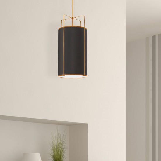 4 Light Pendant Gold/Black Drum Shade w/ White Fabric Diffuser