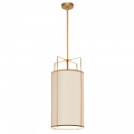 4 Light Pendant Gold/Cream Drum Shade w/ White Fabric Diffuser